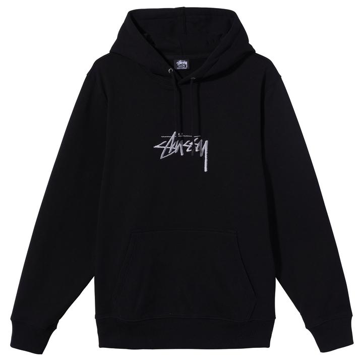 STUSSY STOCK LOGO EMBROIDERED HOODIE BLACK - Blunt